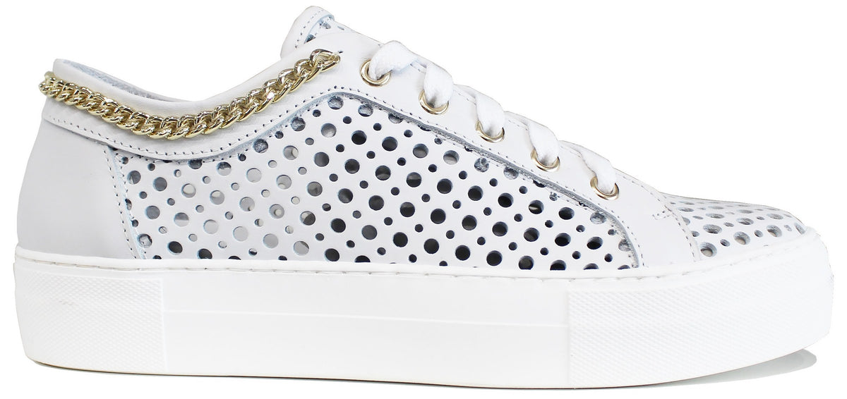 SNEAKER CATENA DONNA FORATA PELLE BIANCA| ACS Calzature Italiane