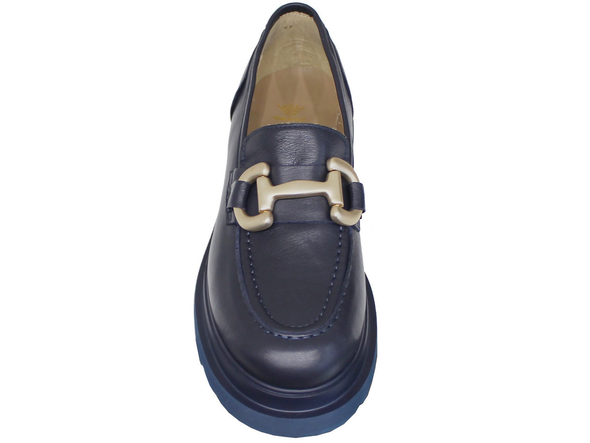 MOCASSINO DONNA MORSETTO PELLE BLU| ACS Calzature Italiane
