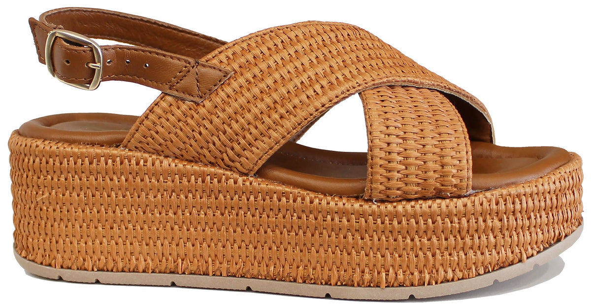 ZEPPA DONNA RAFIA INTRECCIATA CUOIO| | ACS Calzature Italiane