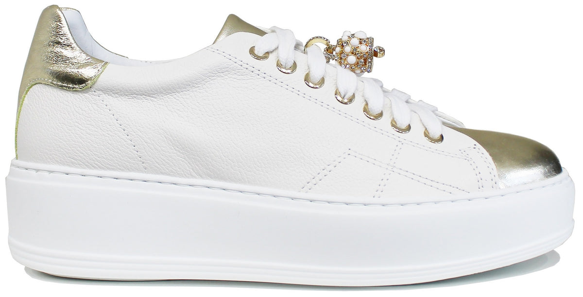 Sneaker Scarpe Punta Bianca SNEAKER DONNA CAMPANA PELLE BIANCA/ORO