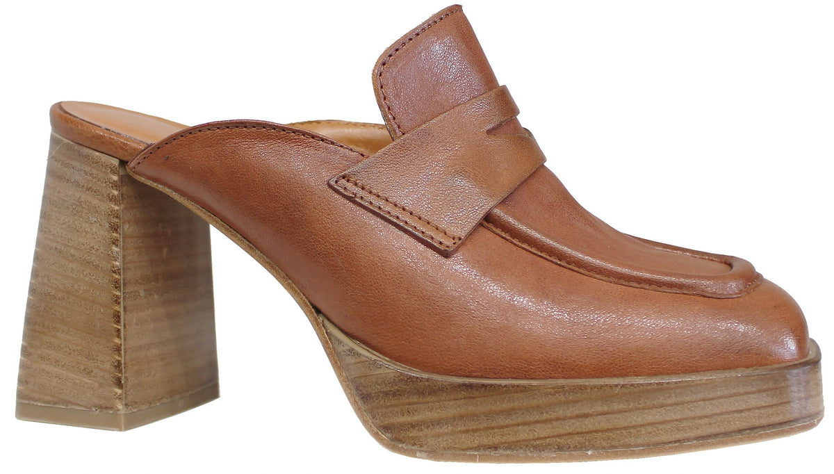 SABOT DONNA CON TACCO ACS PELLE CUOIO| ACS Calzature Italiane