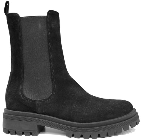 scarpe donna di tendenza stivaletti beatles neri in camoscio con elastico laterale e cerniera in vera pelle marchio crown beatles nc18+zip chelsea boots stile casual eleganti sportivi con punta rotonda suola carrarmato flessibile calzature artigianali online 100% made in italy comode con negozio a civitanova marche collezione moda spedizioni in tutta Italia pagamento alla consegna