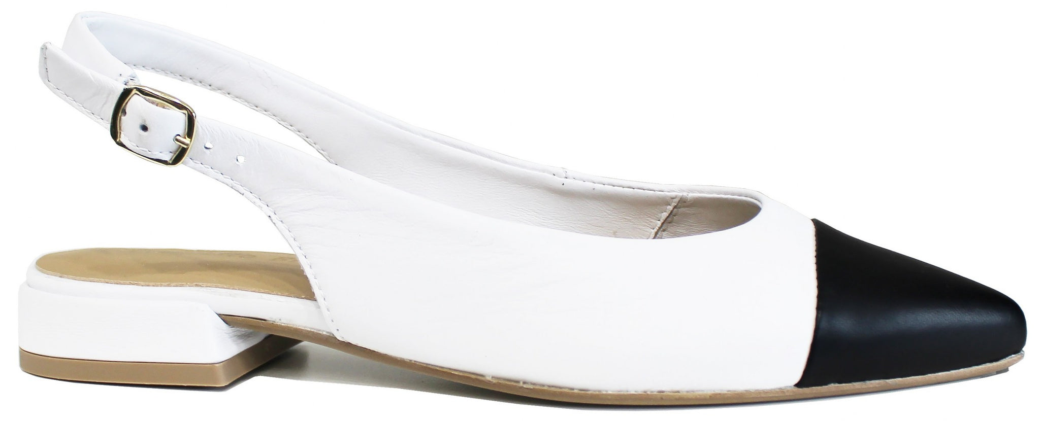SLINGBACK BASSA A PUNTA PELLE BIANCA/NERA| ACS Calzature Italiane