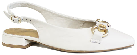 scarpe donna ballerina slingback a punta bassa con fibbia morsetto dorato elegante articolo francesco brunelli ba4102 in vera pelle bianca pellame molto morbido e accessori oro con cinturino alla caviglia tallone 100% made in italy scarpe con negozio a civitanova marche collezione moda primavera estate calzature artigianali online spedizione in tutta italia pagamento alla consegna