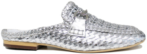 scarpe donna sabot con punta quadrata forato e intrecciato calzaturificio mng articolo f208 in vera pelle laminata argento morsetto argentato pellame molto morbido soletta morbida scarpe con negozio a civitanova marche collezione moda primavera estate calzature artigianali made in italy scarpe online spedizione in tutta italia pagamento alla consegna