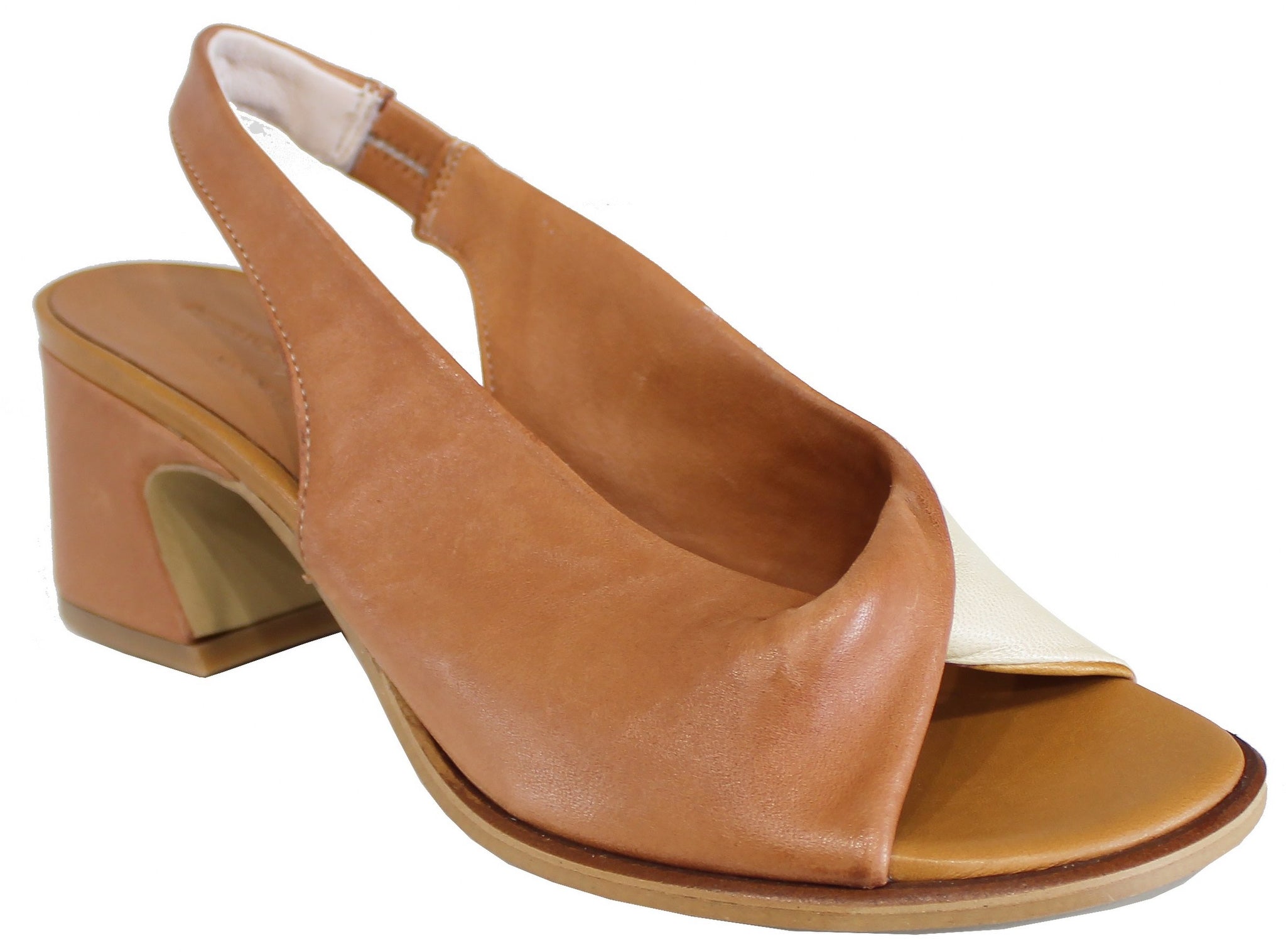 SANDALO NODO TACCO BASSO PELLE CUOIO/SABBIA| ACS Calzature Italiane