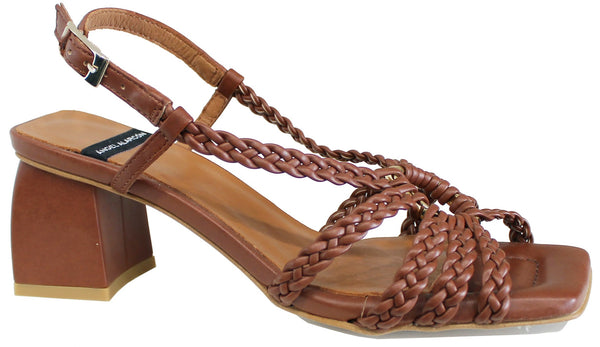 |SANDALO TACCO COMODO INTRECCIATO MARRONE| ACS