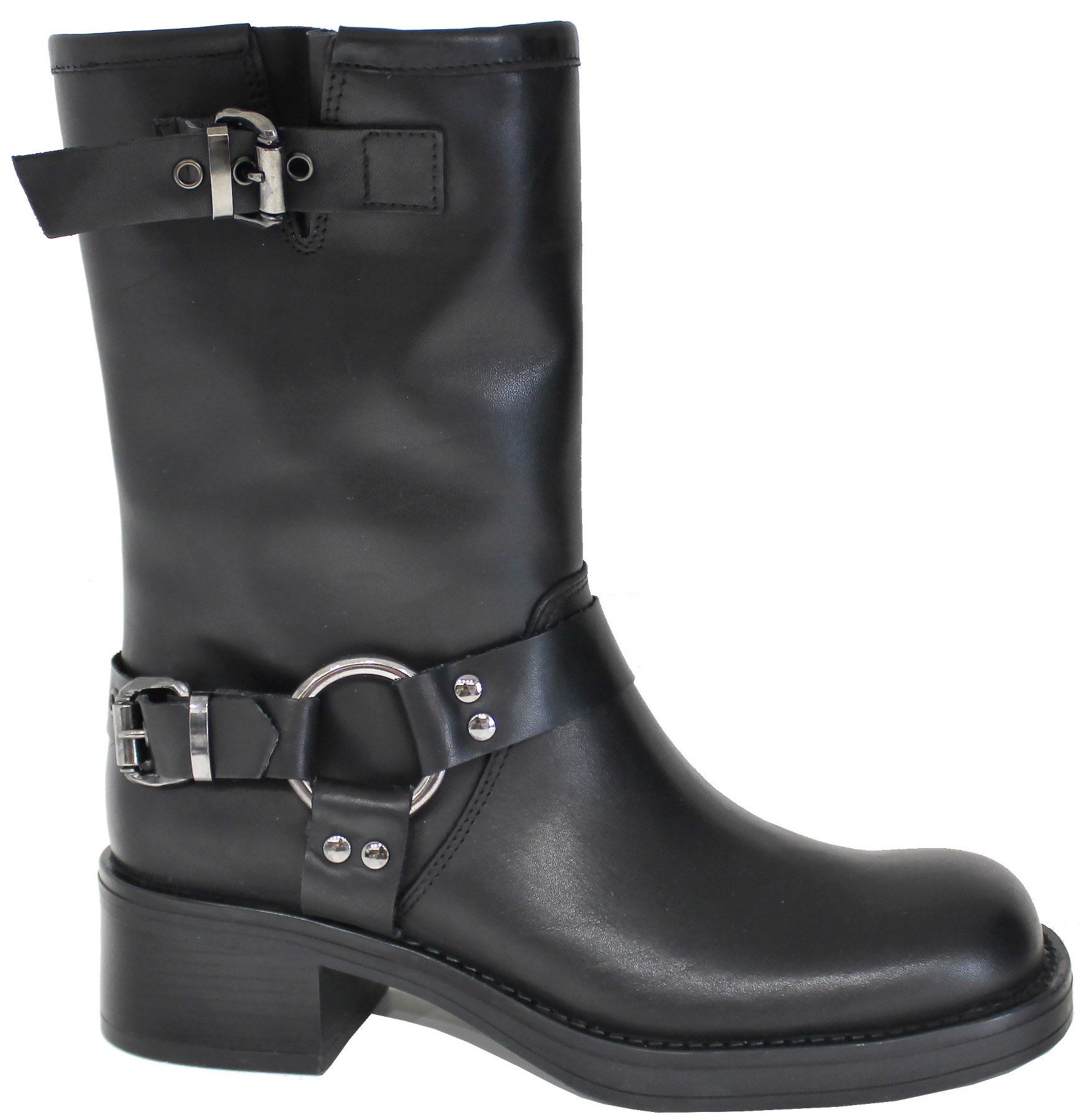 Stivali Donna Police Neri Biker Boots In Pelle Made In Italy - Foto 6