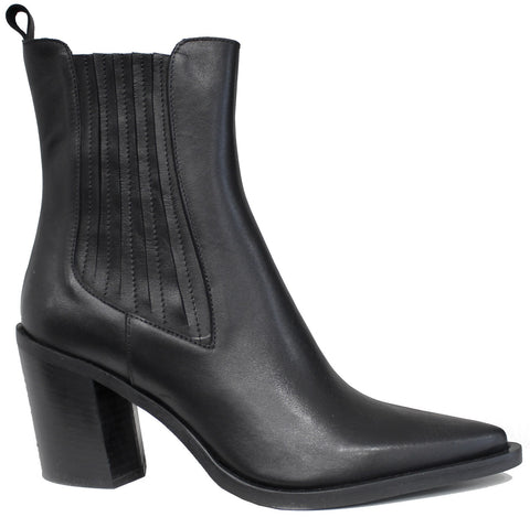 Scarpe tronchetto stivaletto elastici donna a punta tacco largo kermes kc-1 acs calzature italiane eleganti in vera pelle color nero con tacco medio alto 9 cm 100% made in italy calzature artigianali con negozio a civitanova marche collezione moda scarpe italiane online