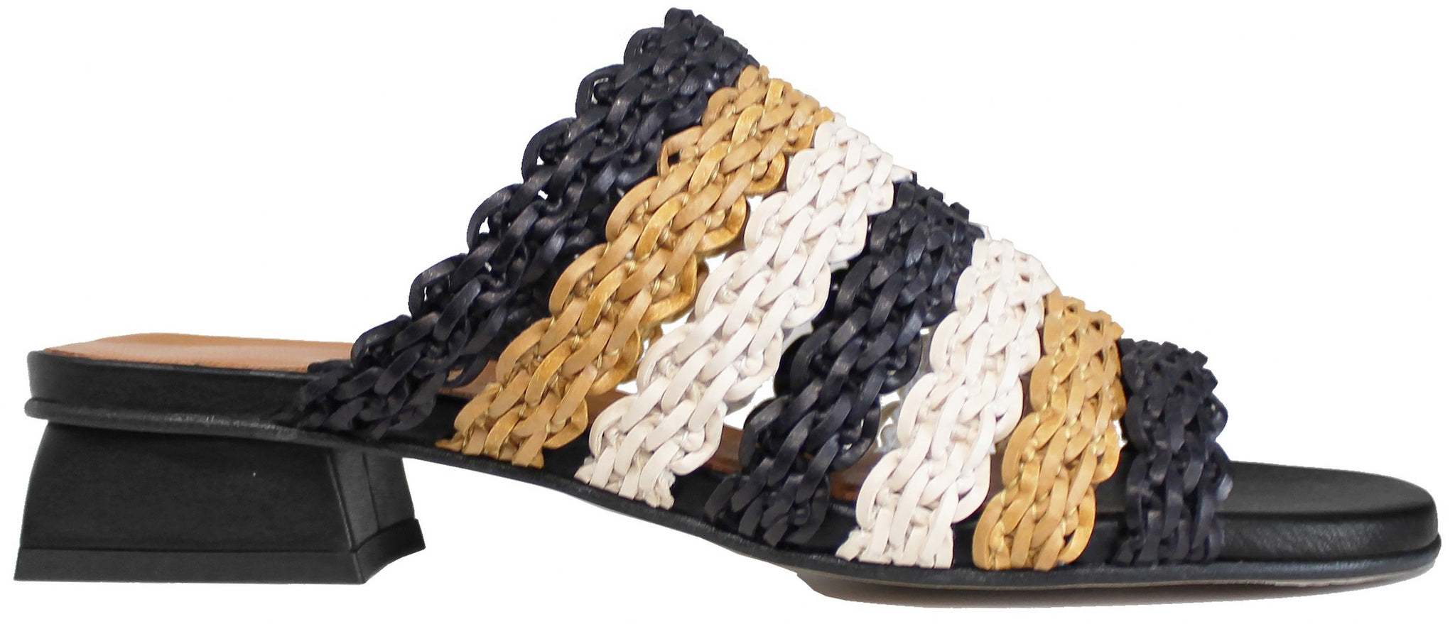 scarpe donna di tendenza ciabatte eleganti intrecciate comode in vera pelle nera cuoio panna con tacco basso quadrato e punta quadrata marchio angel alarcon 25115 calzature artigianali online con negozio a civitanova marche collezione moda spedizioni in tutta Italia pagamento alla consegna