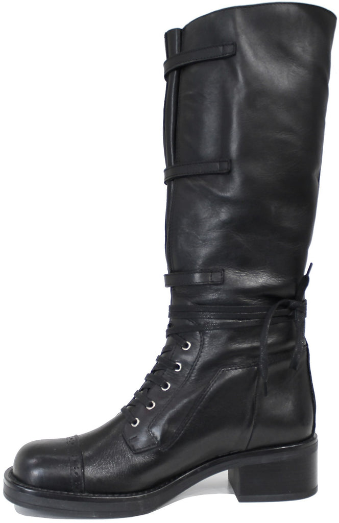 Stivali Invernali Donna In Pelle PU – Nero – Con Lacci E Cerniera Laterale – Fodera Calda – Outdoor