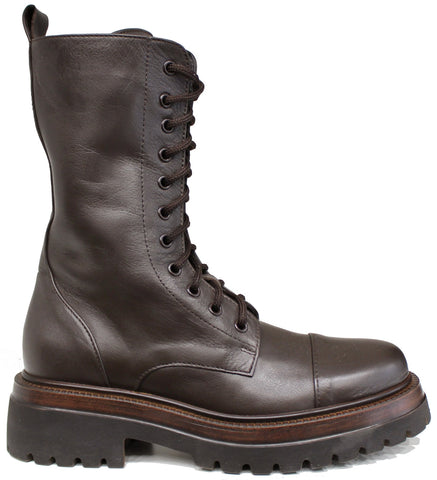 scarpe donna di tendenza anfibi marroni testa di moro con lacci in vera pelle con suola carrarmato alta e cerniera marchio crown 1501 11f stile casual eleganti sportivi con punta rotonda calzature artigianali online 100% made in italy comode con negozio a civitanova marche collezione moda spedizioni in tutta Italia pagamento alla consegna