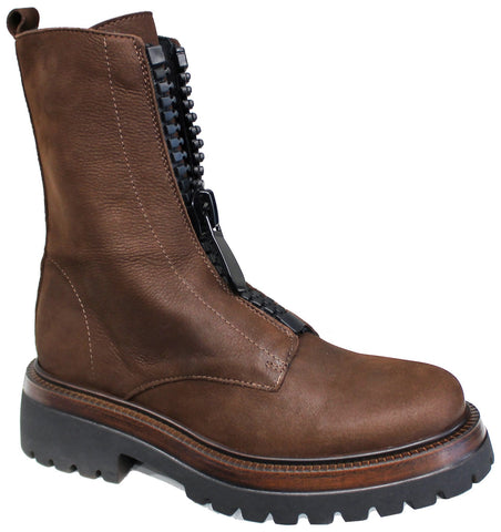 scarpe donna di tendenza stivaletti anfibi marroni testa di moro in camoscio vera pelle marchio crown 47 new zip gigante nabuk con cerniera nera grande stile casual eleganti sportivi con punta rotonda suola carrarmato comoda e flessibile calzature artigianali online 100% made in italy comode con negozio a civitanova marche collezione moda spedizioni in tutta Italia pagamento alla consegna