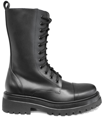 scarpe donna di tendenza anfibi neri con lacci in vera pelle con suola carrarmato alta e cerniera marchio crown 1501 11f stile casual eleganti sportivi con punta rotonda calzature artigianali online 100% made in italy comode con negozio a civitanova marche collezione moda spedizioni in tutta Italia pagamento alla consegna