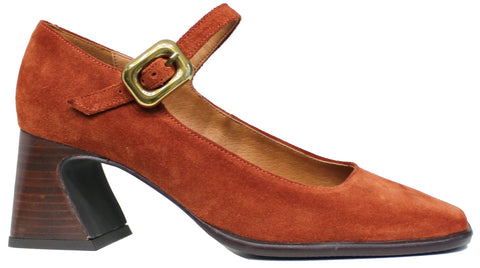 scarpe donna tacchi tendenza punta quadrata e tacco largo comodo con cinturino sul collo del piede angel alarcon 24523 in vera pelle camoscio rosso aranciato bruciato calzature artigianali online con negozio a Civitanova marche collezione moda spedizioni in tutta Italia pagamento alla consegna