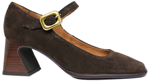 scarpe donna tacchi tendenza punta quadrata e tacco largo comodo con cinturino sul collo del piede angel alarcon 24523 in vera pelle camoscio marrone testa di moro calzature artigianali online con negozio a Civitanova marche collezione moda spedizioni in tutta Italia pagamento alla consegna