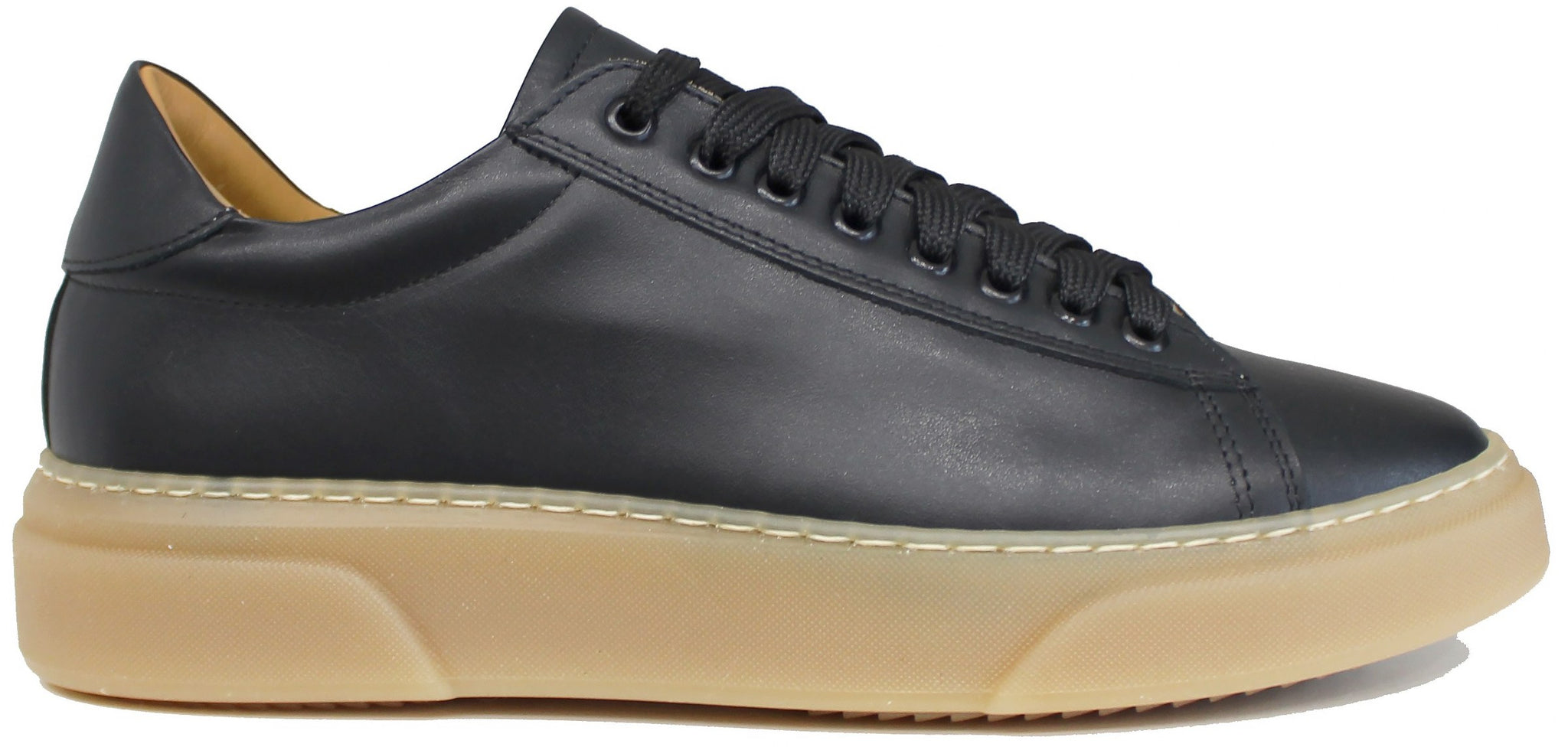 SNEAKER UOMO ACS PELLE NERA SUOLA NOCCIOLA ACS Calzature Italiane