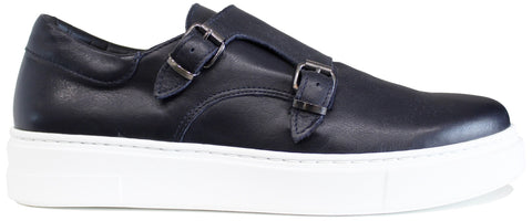 scarpe uomo tendenza sneaker basse casual eleganti sportive in vera pelle blu notte scuro con doppia fibbia suola leggera extralight alta rialzata modello crown 1730 calzature artigianali online 100% made in italy negozio a civitanova marche collezione moda soletta morbida estraibile per plantare spedizioni in tutta Italia pagamento alla consegna 