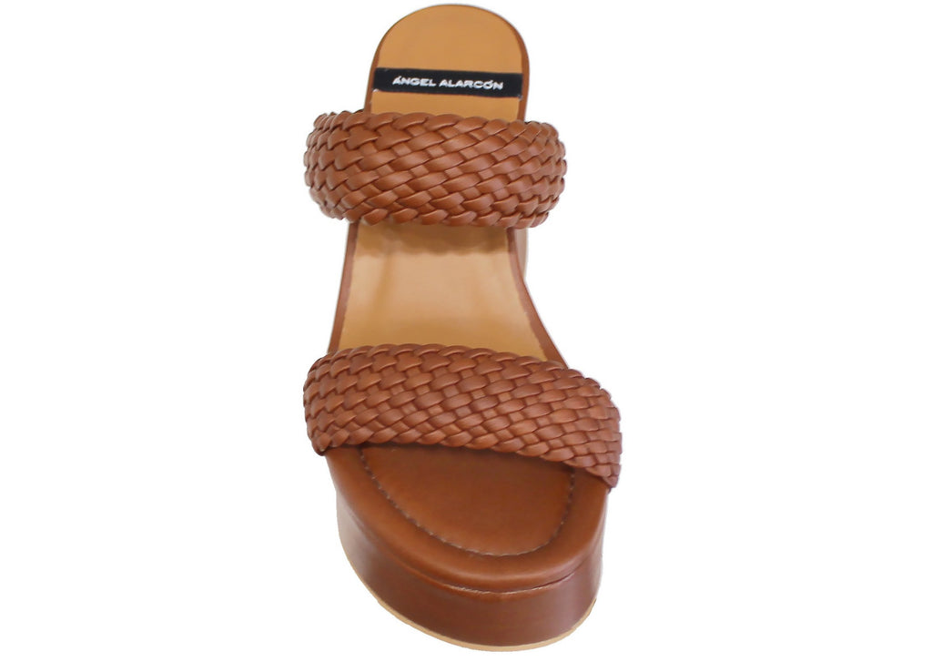 SANDALO TACCO LARGO PLATEAU PELLE LEGNO| ACS Calzature Italiane