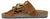 vista laterale ciabatta donna color cuoio in camoscio vera pelle, frange multicolor, punta rotonda, suola imbottita in memory tipo birkenstock, modello L'ARTIGIANO 1278-F803, calzature artigianali 100% Made in Italy