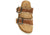 vista dall'alto ciabatte donna con suola anatomica tipo birkenstock color cuoio in camoscio vera pelle, doppia fascia con fibbie, punta rotonda, suola imbottita in memory, modello L'ARTIGIANO 1278-F440, calzature artigianali 100% Made in Italy