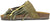 vista laterale ciabatta donna color verde salvia in camoscio vera pelle, frange multicolor, punta rotonda, suola imbottita in memory tipo birkenstock, modello L'ARTIGIANO 1278-F803, calzature artigianali 100% Made in Italy