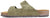 vista laterale ciabatta uomo doppia fibbia stile birkenstock color verde salvia in vera pelle scamosciata, punta rotonda, suola imbottita in memory morbidissima, modello L'ARTIGIANO 374-4000BK, calzature artigianali 100% Made in Italy con negozio a Civitanova Marche
