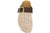 vista dall'alto sabot donna color beige in rafia intrecciata e forata, cinturino in camoscio marrone con fibbia dorata, punta rotonda, suola imbottita in memory tipo birkenstock, modello L'ARTIGIANO 1260-F852, calzature artigianali 100% Made in Italy