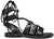 Sandali alla schiava donna neri in vera pelle, modello gladiatore basso, cinturini e lacci intrecciati e fasciati, suola invero cuoio, calzature artigianali 100% Made in Italy, articolo 1353
