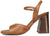 vista laterale sandali donna color cuoio con tacco alto largo e comodo, in vera pelle, cinturino alla caviglia e classica fascia avanti con dettaglio cucito, modello ANGEL ALARCON 26078, calzature artigianali a Civitanova