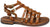 Sandali donna gladiatori borchiati color cuoio in vera pelle, cinturini intrecciati e fasciati, borchie oro, calzature artigianali 100% Made in Italy, articolo 6149