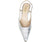 vista dall'alto slingback chanel donna a punta con tacco a rocchetto color argento in vera pelle laminata, fondo in vero cuoio, decoltè aperte dietro con cinturino elastico, tacco comodo medio, modello GIANMARCO F. ET055, calzature artigianali made in italy con negozio a Civitanova