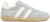 Sneaker donna in vera pelle scamosciata celeste e dettagli color bianco, suola beige leggera e rialzata, modello Crown R01 NC 2F, scarpe artigianali Made in Italy