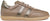 Sneaker donna in vera pelle color grigio scuro con dettagli laminati oro, suola beige leggera e rialzata, modello Crown R01 NC 2F, scarpe artigianali Made in Italy con negozio a Civitanova