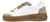 vista laterale sneaker uomo eleganti bianche e beige in vera pelle martellata e camoscio, suola in tinta marrone leggera e rialzata, modello ACS AR80, scarpe artigianali Made in Italy