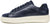 vista laterale sneaker uomo blu in vera pelle martellata con punta e tallone in camoscio, suola in EVA super leggera di colore beige alta e rialzata, modello BT-102, scarpe artigianali Made in Italy con negozio a Civitanova