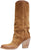 vista laterale stivali texani donna con frange color cuoio in vera pelle scamosciata, tacco largo medio-alto, modello Metisse XD1040, scarpe artigianali Made in Italy