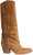 Stivali texani donna con frange color cuoio in vera pelle scamosciata, tacco largo medio-alto, modello Metisse XD1040, scarpe artigianali Made in Italy