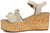 vista laterale zeppe donna beige in vera pelle scamosciata e tacco effetto sughero, volant con borchie oro, plantare in memory imbottito super comodo, fibbia dorata, calzature artigianali 100% Made in Italy, Francesco Brunelli CA6309