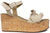 Zeppe donna beige in vera pelle scamosciata e tacco effetto sughero, volant con borchie oro, plantare in memory imbottito super comodo, fibbia dorata, calzature artigianali 100% Made in Italy, Francesco Brunelli CA6309