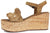 vista laterale zeppe donna cuoio in vera pelle scamosciata e tacco effetto sughero, volant con borchie oro, plantare in memory imbottito super comodo, fibbia dorata, calzature artigianali 100% Made in Italy, Francesco Brunelli CA6309