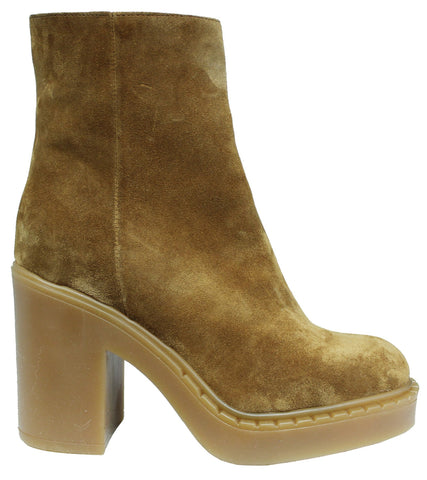 Scarpe donna tronchetto in camoscio tacco alto con plateau iavarone articolo est02 acs calzature italiane eleganti sportivi in vera pelle scamosciata color cuoio marroncino con tacco largo medio alto 10 cm e suola in gomma color nocciola 100% made in italy calzature artigianali con negozio a civitanova marche collezione moda autunno inverno 2022 2021