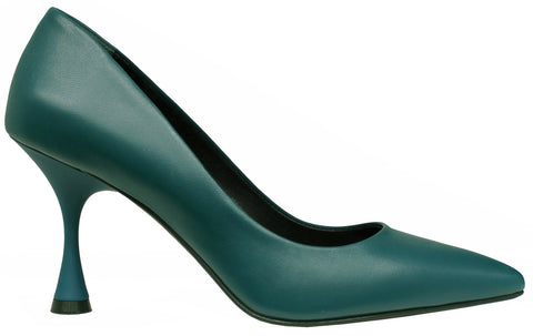 scarpe tacchi donna medio alti decoltè a punta elegante calzaturificio fimar gianmarco f. articolo m201 in vera pelle nappa verde petrolio tacco a rocchetto 8 cm la suola è fondo cuoio 100% made in italy scarpe con negozio a civitanova marche collezione moda calzature artigianali online made in italy spedizione gratuita