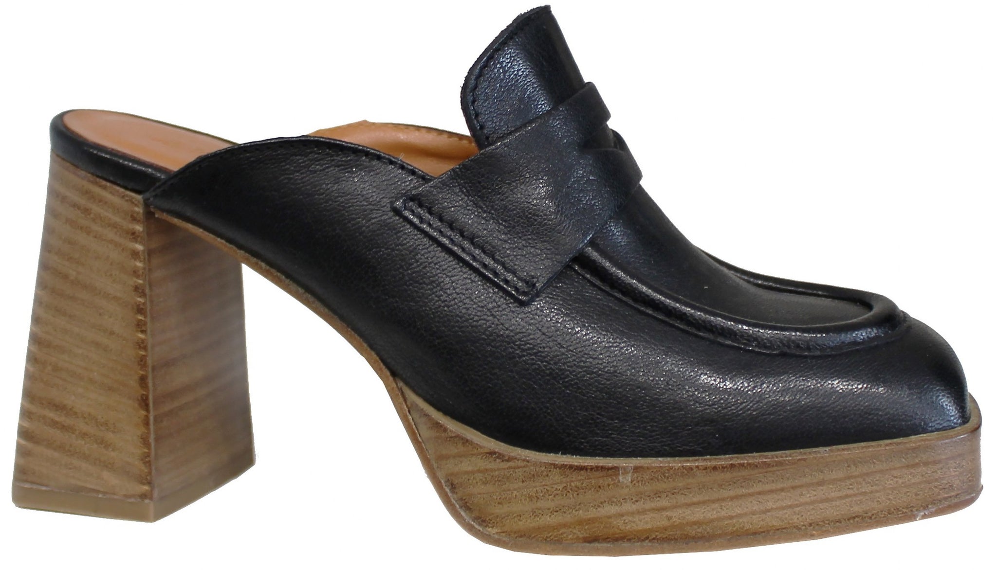 SABOT DONNA CON TACCO ACS PELLE NERA| ACS Calzature Italiane