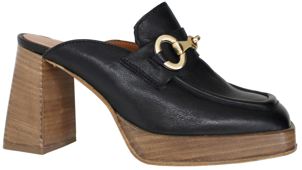 SABOT DONNA CON TACCO ACS PELLE NERA| ACS Calzature Italiane