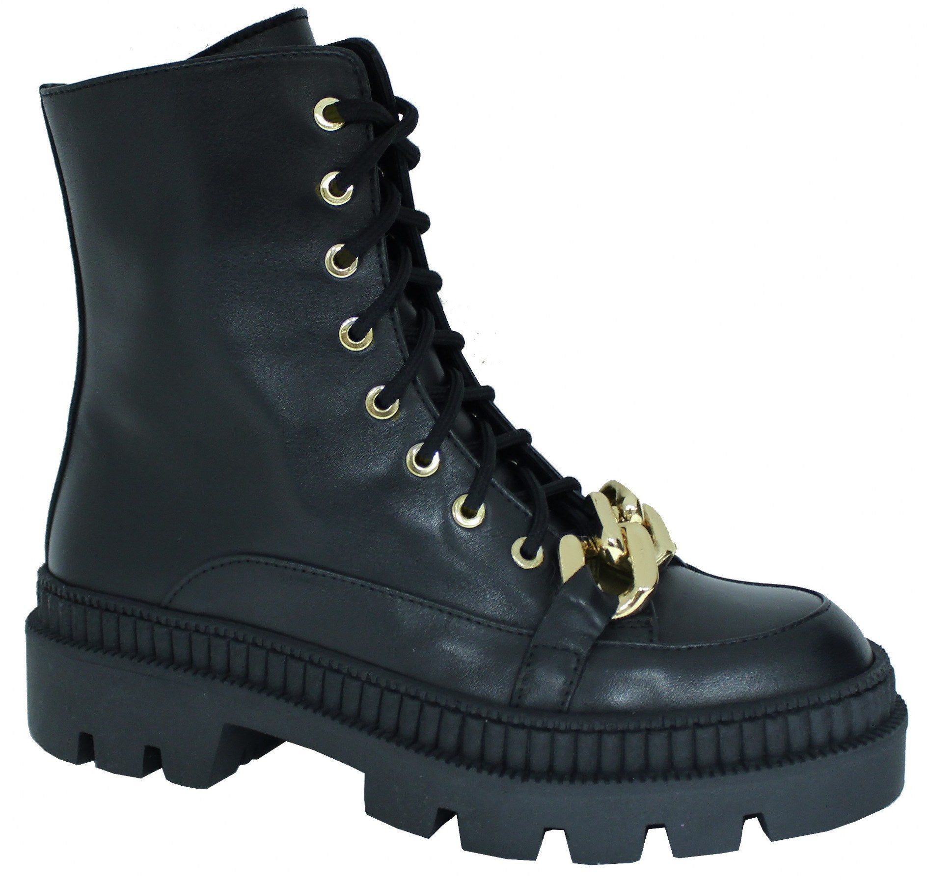 Stivali Anfibi Combat Boots Con Zip Platform Pelle Nero - Foto 9