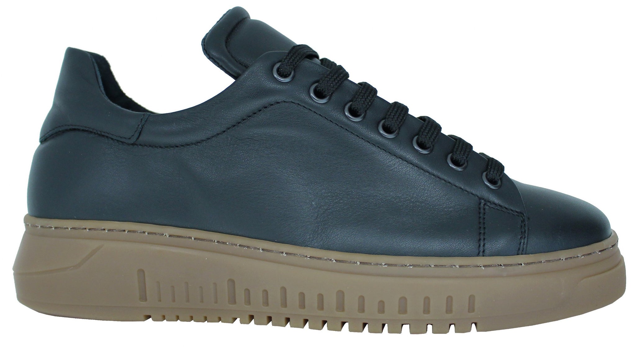 ACS SNEAKER UOMO PELLE NERA SUOLA NOCCIOLA| ACS Calzature Italiane