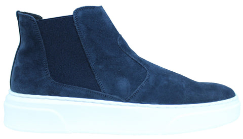 Scarpe uomo beatles sportivi eleganti articolo AZ39 in pelle scamosciata blu scuro con suola alta rialzata molto leggera in vera pelle e 100% made in italy elastico in tinta color blu scarpe con negozio a civitanova marche collezione moda autunno inverno 2022 2021 platform di 4 cm 40 mm soletta morbida estraibile per plantare calzature artigianali