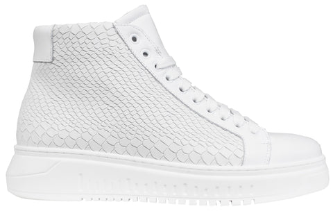 scarpe sneaker uomo alta elegante sportiva stile tipo imitazione balenciaga altezza caviglia calzaturificio basic articolo ar121 in vera pelle effetto squamata cocco bianco con pellame molto morbido suola molto alta oversize molto leggera e comoda 100% made in italy scarpe con negozio a civitanova marche collezione moda soletta morbida estraibile per plantare calzature artigianali made in italy scarpe online